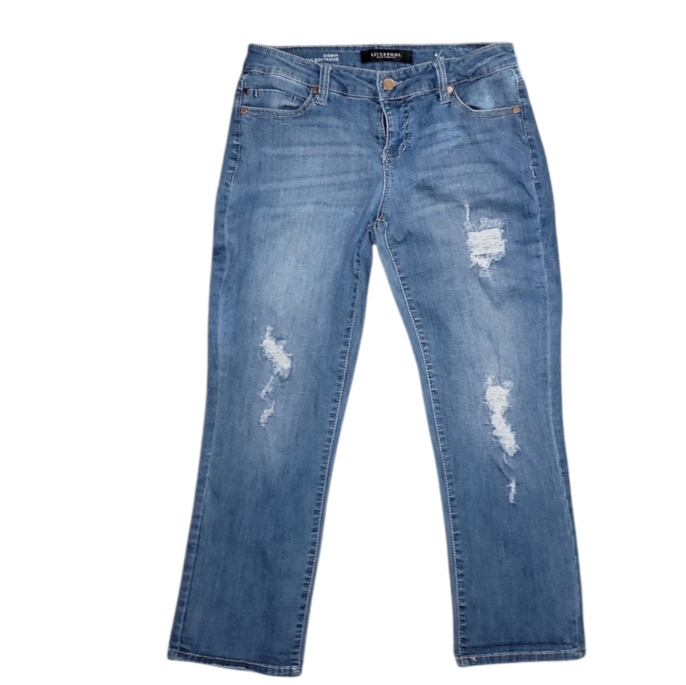 Liverpool Boyfriend Denim Blue Cropped Jeans